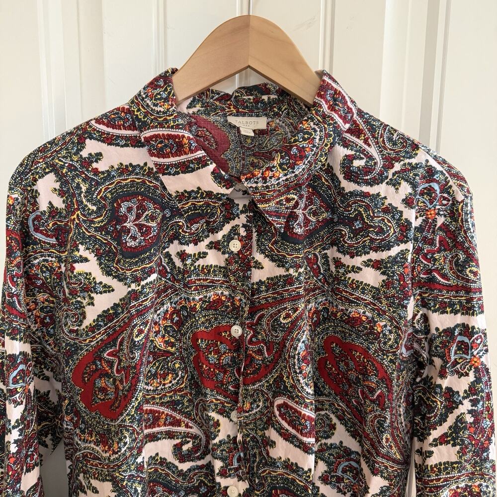 Talbots Paisley Long Sleeve Button Up Woman’s Top Size XL - Picture 2 of 10